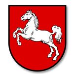 Wappen Niedersachsen: weißes springendes Pferd auf rotem Grund