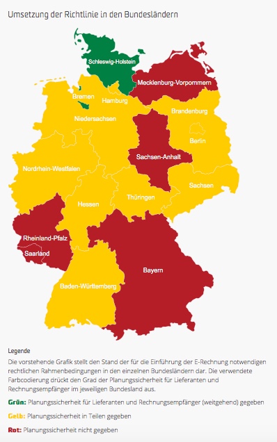 Umsetzung der EU-Richtlinie zur E-Rechnung nach Bundesländern.