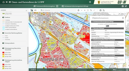 Die Hochwasser-Risikogebiete in Mannheim sind rot dargestellt.