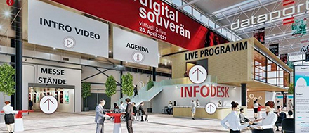 Gäste können sich virtuell durch die digitale Messehalle des IT-Dienstleisters Dataport bewegen.