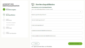 Screenshot eines Online-Formulars