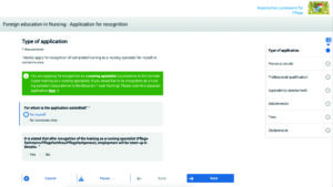 Screenshot aus der Antragsstrecke, hier die Version in englischer Sprache
