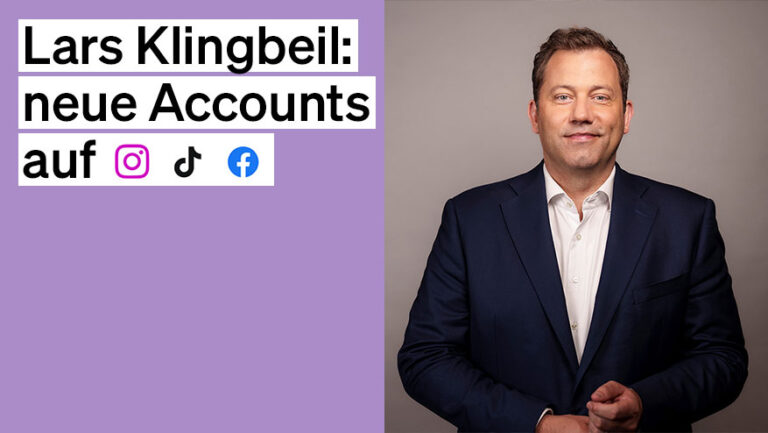 konterfei von Lars Klingbeil, daneben wird für die neuen Social-Media-Accounts geworben