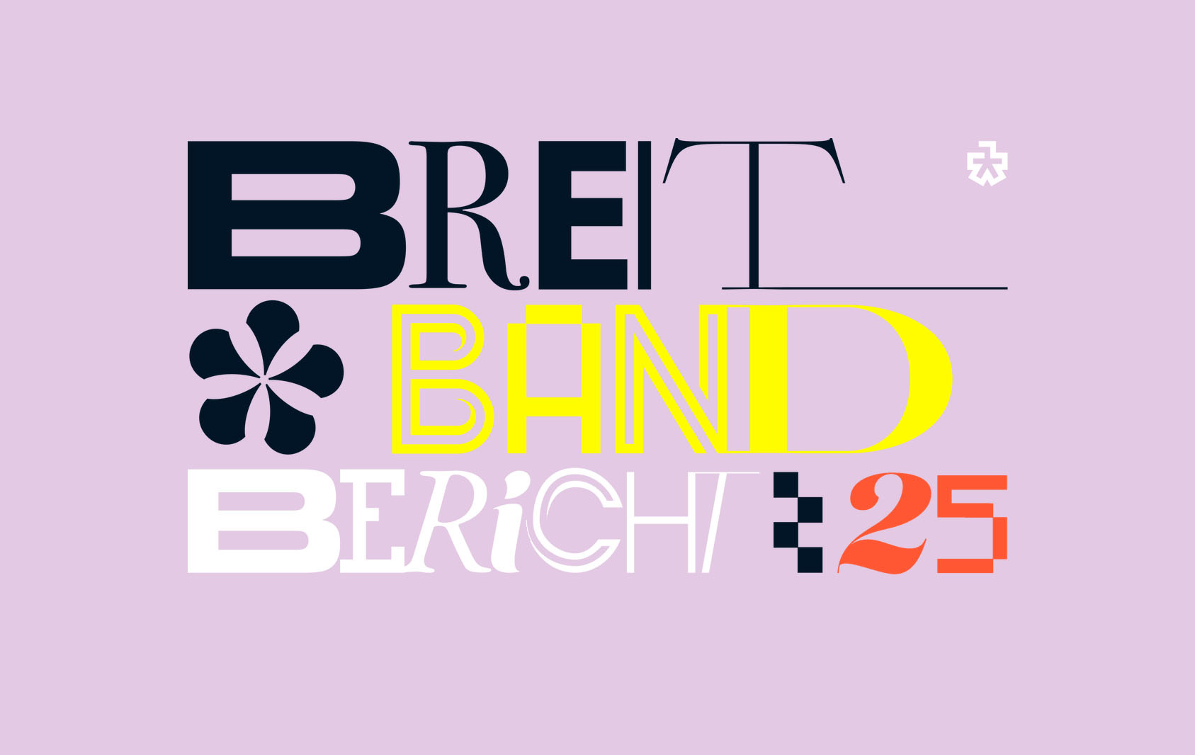 Screenshot von der Website des Breitbandberichts BW: "Breitbandbericht 2025" reizeilig in einer sehr verspielten Typografie auf hell lilafarbenem Hintergrund