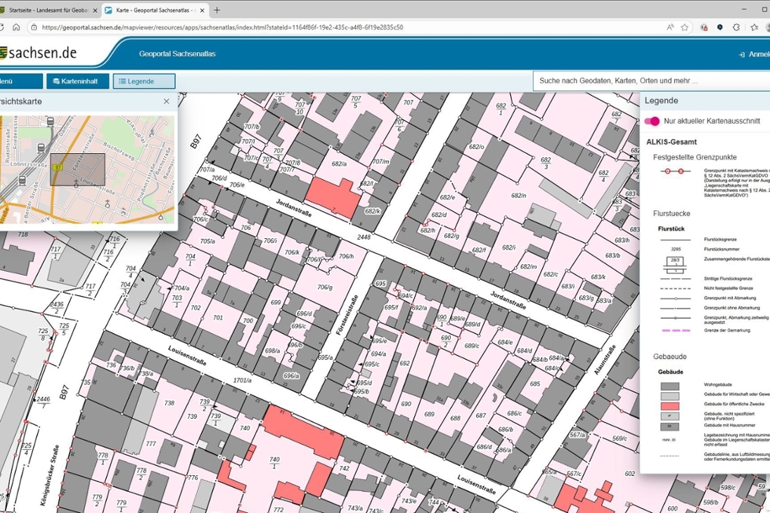 Screenshot (Stadtgrundriss) aus dem Geoportal Sachsen