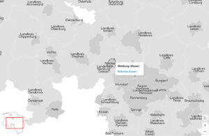 In Grau gehaltene, interaktive Karte der Landkreise in Niedersachsen.