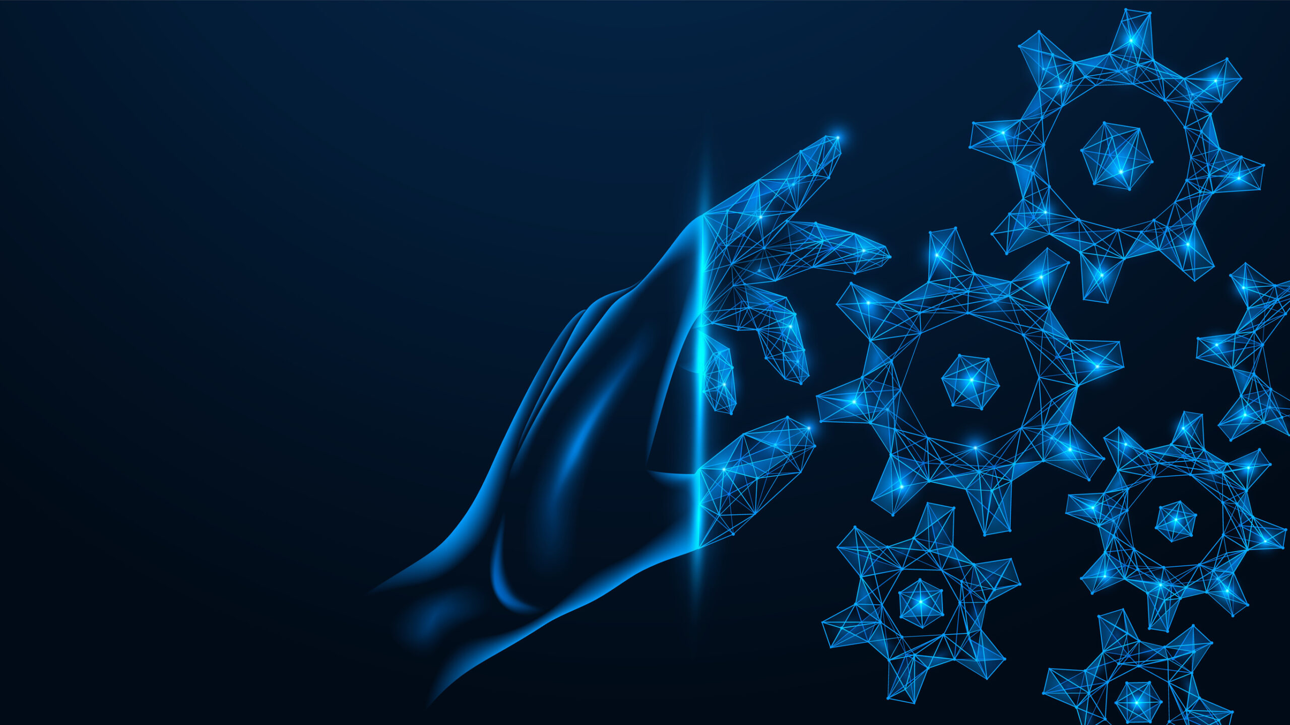 Abstrakte Abbildung einer Hand, die Zahnräder in Bewegung setzt.