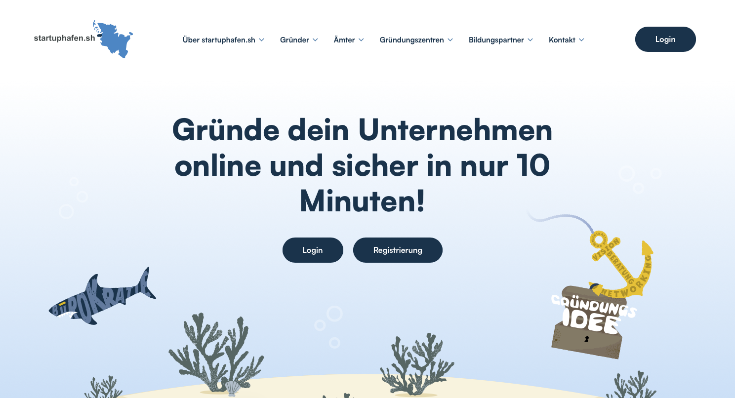 Screenshot von www.startuphafen.sh