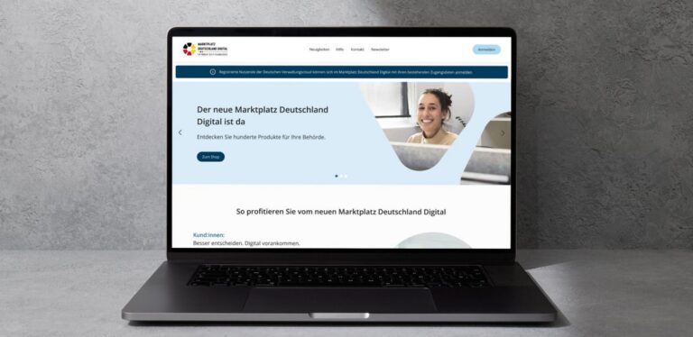 Laptop auf dem der Marktplatz Deutschland Digital aufgerufen ist