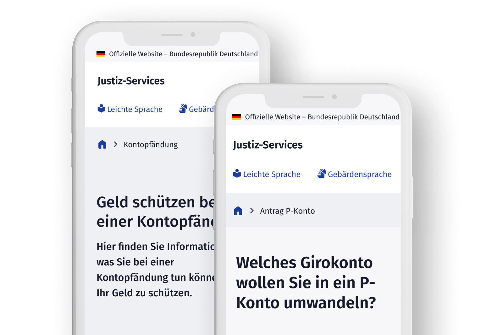 Mock-Up-Screens mit dem Dialog zur P-Konto-Einrichtung