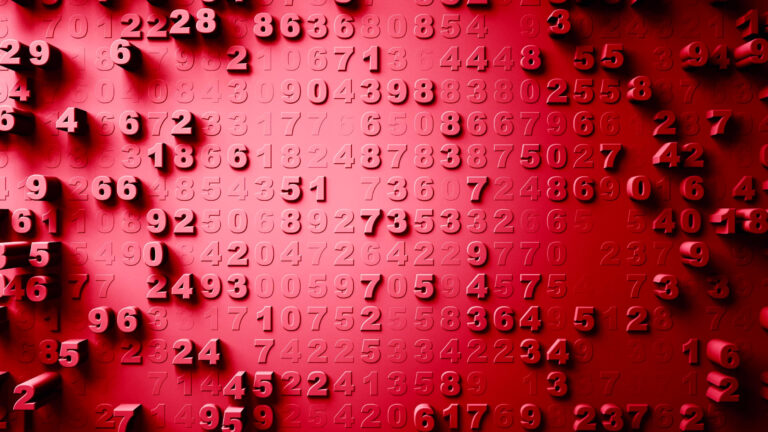 Rote Bildfläche mit erhaben dargestellten Zufallszahlen