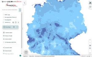 Screenshot vom Geoportal.de, Deutschlandkarte in blauen Farbschattierungen