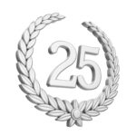 Zahl 25 mit silberfabenen Lorbeerkranz