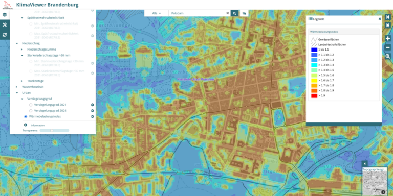Wärmebelastungsindex im Klimaviewer des LGB